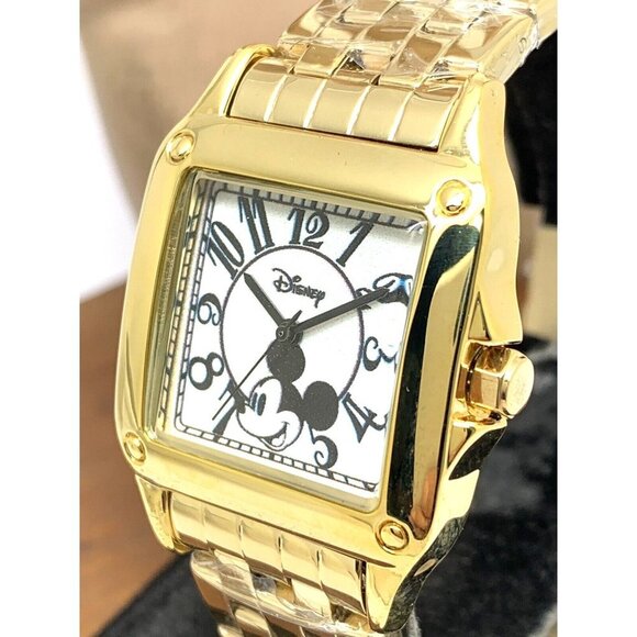 Disney Women's Watch Mickey Mouse W000477 White Dial Quartz Gold Square Steel - Picture 1 of 13